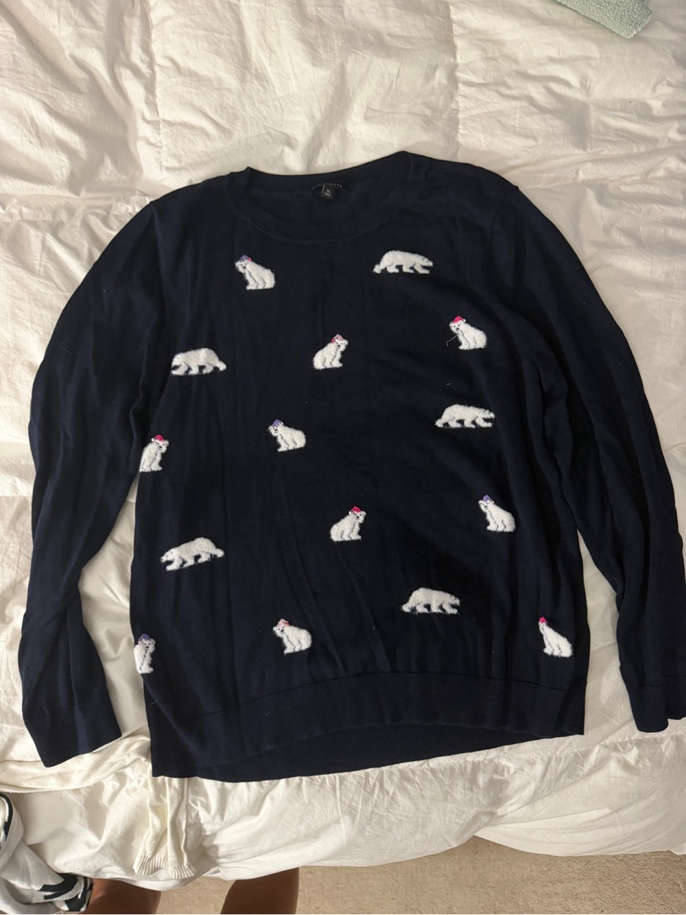 Talbots Navy Crewneck Sweater with White Polar Bear Motifs
